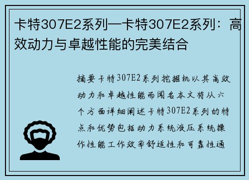 卡特307E2系列—卡特307E2系列：高效动力与卓越性能的完美结合