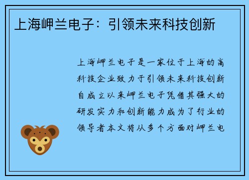 上海岬兰电子：引领未来科技创新